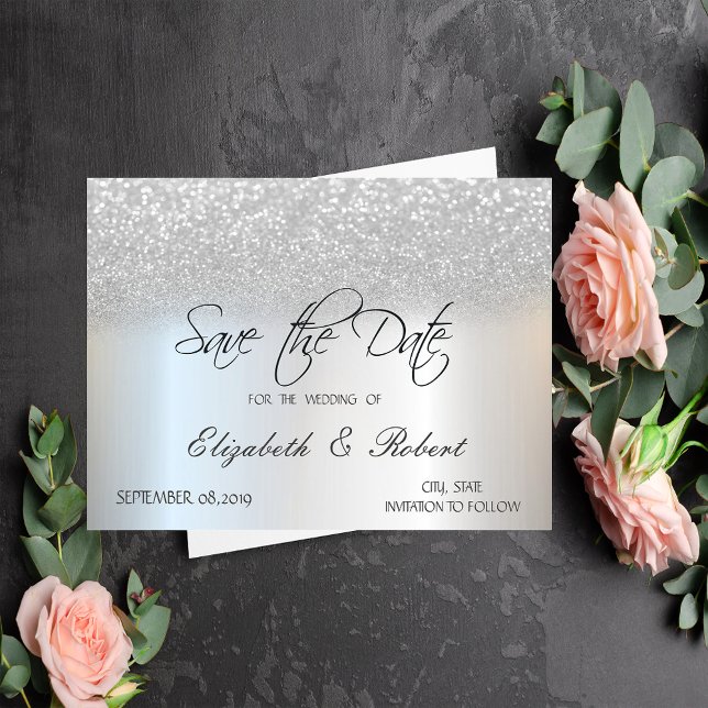 Reserve A Data Chique Elegante Brilho Prata Bokeh Save The Date (Criador carregado)