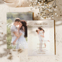Chique Foto de Casamento com Caligrafia em Ecru pa