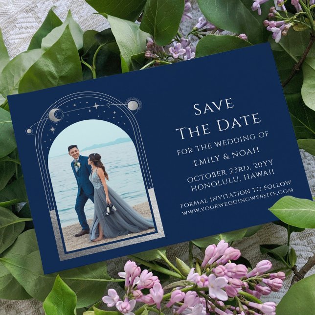 Reserve A Data Chique Místico Azul Prata Casamento Celestial (Criador carregado)