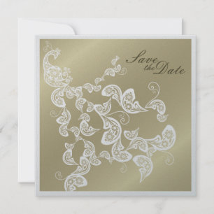 Reserve A Data Chique Vintage Floral Elegante Pavão Salve A Data