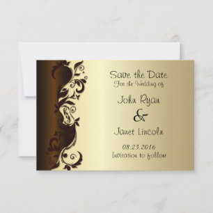 Reserve A Data Chocolate Marrom e Dourado Casamento Floral