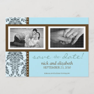 Reserve A Data Chocolate Teal Barroco 5X7 Dois Fotos Salvar Data