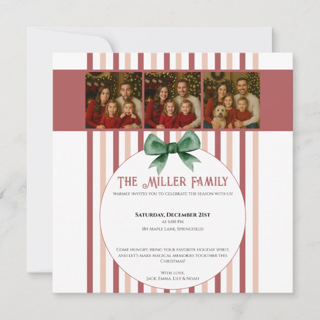 Reserve A Data Christmas Photo Invitation • Red Striped Holiday (Frente)