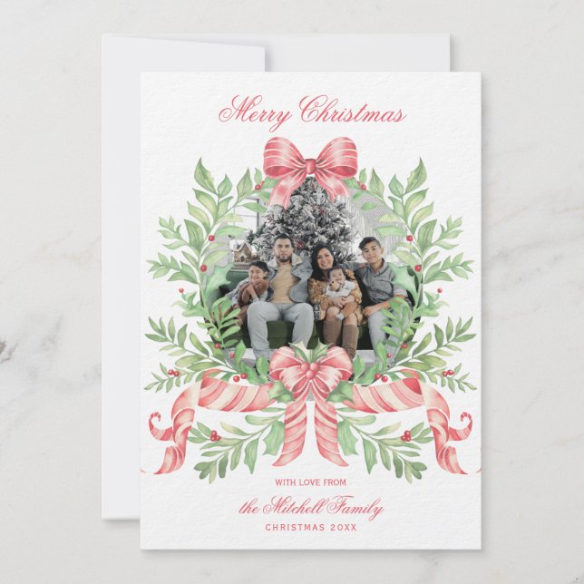 Reserve A Data Christmas Wreath Candy Cane Bow | Photo Card (Frente)