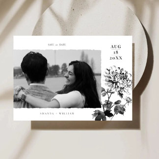 Reserve A Data Chrysanthemum Ink Art Photo Save The Date Card