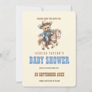 Reserve A Data Chuva de Bebê do Ursinho Teddy Caubói Salve a Data