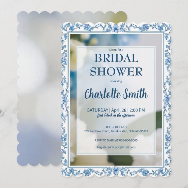 Reserve A Data Chuva de noiva em estilo chinês Flor Azul Elegante (Frente/Verso)