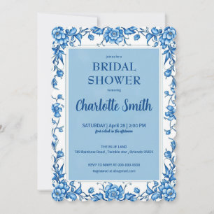 Reserve A Data Chuva de noiva floral antiga Chinoiserie azul