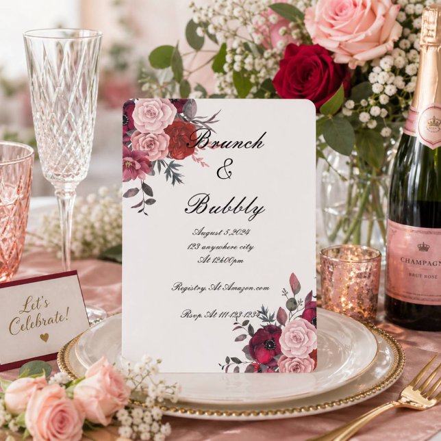 Reserve A Data Chuveiro Nupcial Floral Rosa e Borgonha (Criador carregado)