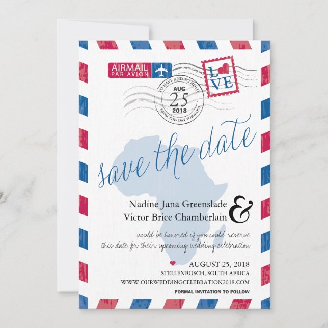 Reserve A Data Cidade do Cabo, África do Sul, Airmail Salvar Data (Frente)