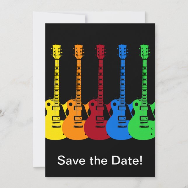 Reserve A Data Cinco Guitarras Elétricas Coloridas (Frente)