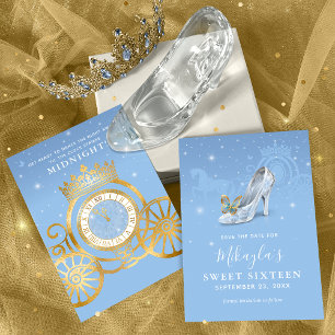 Reserve A Data Cinderela Sapato Bebê Azul Dourado Aniversário de 