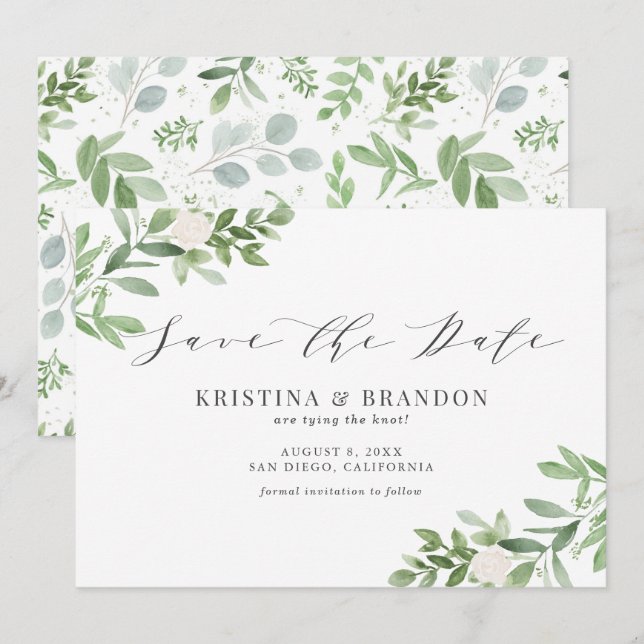Reserve A Data Cinza de Casamento das Flores Brancas e Greeneresc (Frente/Verso)