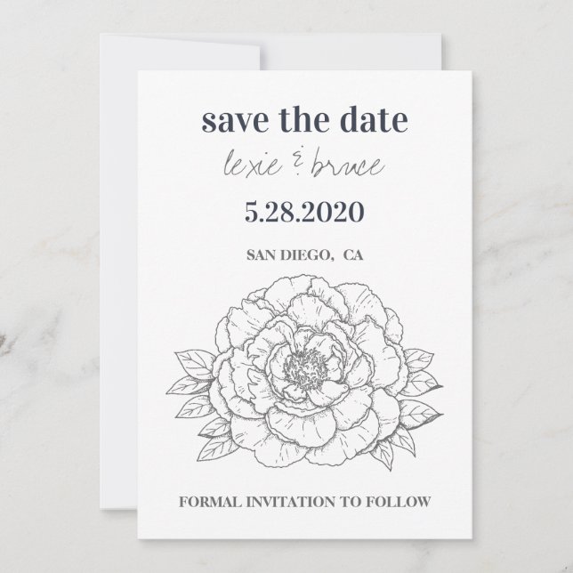Reserve A Data Cinza Floral Save the Date Card (Frente)