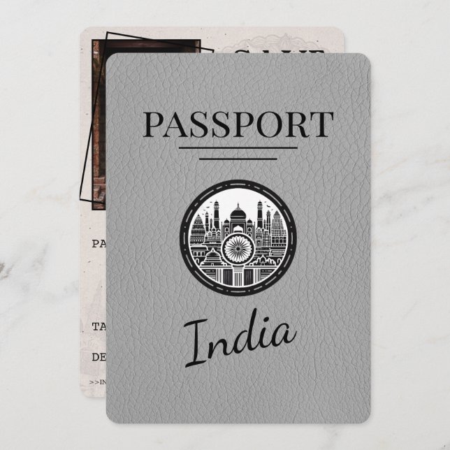 Reserve A Data Cinza India Passport Salvar Data (Frente/Verso)