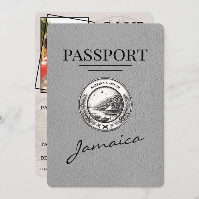 Reserve A Data Cinza Jamaica Passport Salvar Data (Frente/Verso)