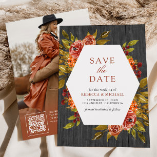 Reserve A Data Cinza Madeira queimada Laranja Floral Casamento ou