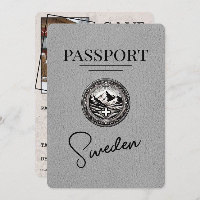 Reserve A Data Cinza Passaporte De Suecia Salvar A Data (Frente/Verso)