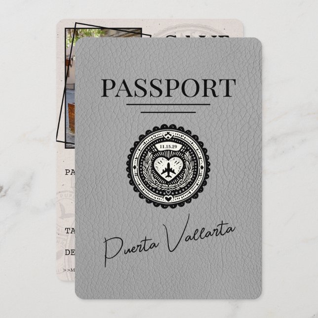 Reserve A Data Cinza Puerta Vallarta Passaporte Salvar A Data (Frente/Verso)