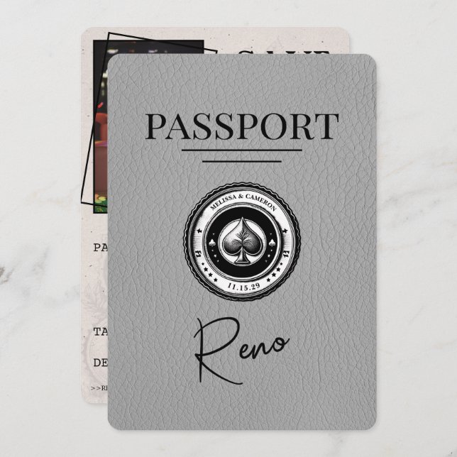 Reserve A Data Cinza Reno Passaporte Salvar Data (Frente/Verso)