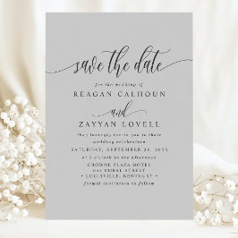Reserve A Data Cinza Suave Caligrafia Elegante Save The Date