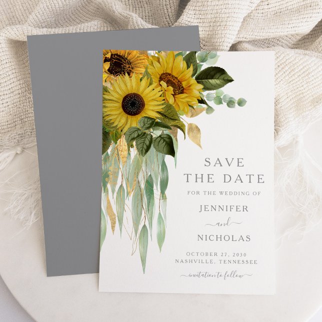 Reserve A Data Cinzas Russas Girassóis Floral (Elegant Greenery Sunflower Wedding Save The Date)