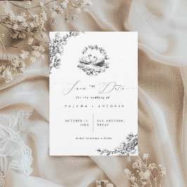 Reserve A Data Cisne Desenhado à Mão Casamento Floral Vintage