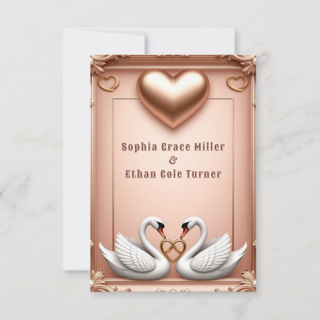 Reserve A Data 💍 Cisne em ouro rosa Decoração de Casamento 💍 (Frente)