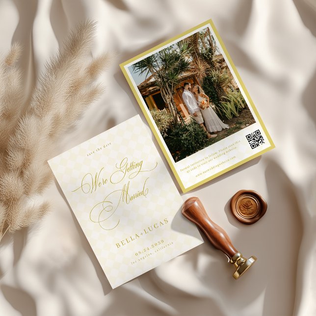 Reserve A Data Citrus Yellow Check Luxe Summer Wedding (Criador carregado)