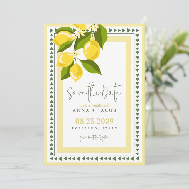 Reserve A Data Citrus Yellow Lemon Italian Wedding (Em pé/Frente)