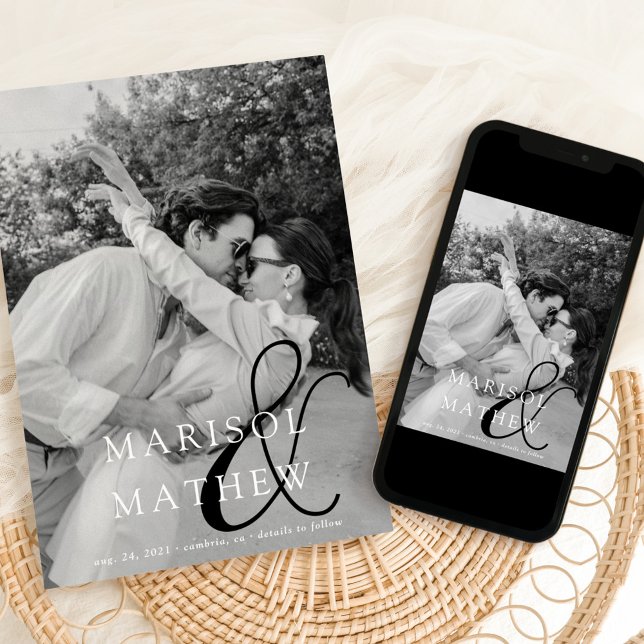 Reserve A Data Classic Chic Ampersand Flat Save The Date Card (Criador carregado)