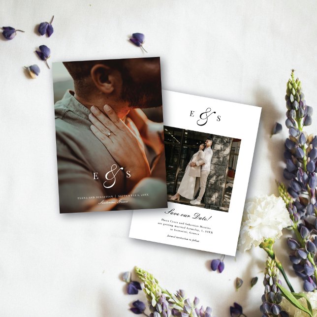 Reserve A Data Classic Elegant Script Monogram Two Sided Photo (Criador carregado)