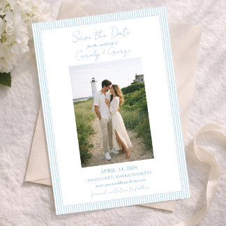Reserve A Data Classic Light Blue Striped Summer Coastal Wedding