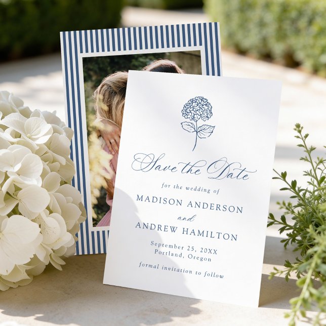 Reserve A Data Classic Navy Hydrangea Photo Wedding (Criador carregado)
