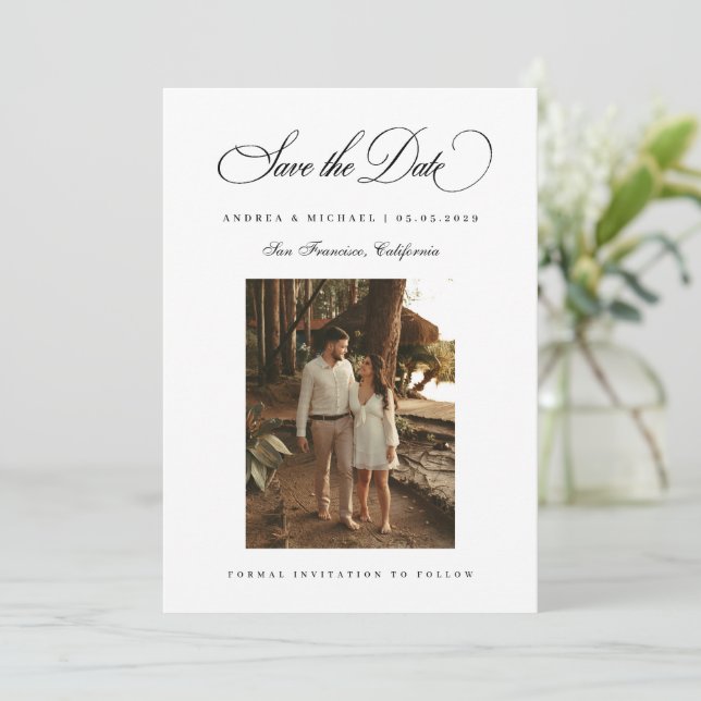 Reserve A Data Classic Script Minimal Photo 2026 Wedding (Em pé/Frente)