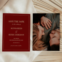 Reserve A Data Classic Script Wine Red Wedding Photo