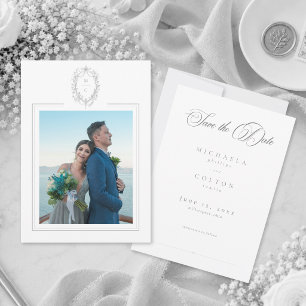 Reserve A Data Clássico Casamento Floral Preto Cinza Foto Vintage