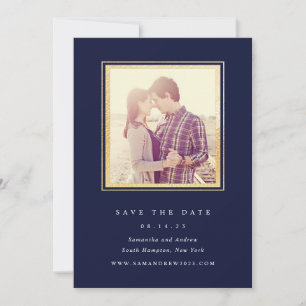 Reserve A Data Classico Dourado e Azul Marinho Foto Save The Date