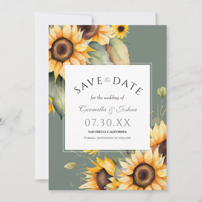 Reserve A Data Clássico Elegante Aquarela Cólvora Sunflower Boho  (Frente)