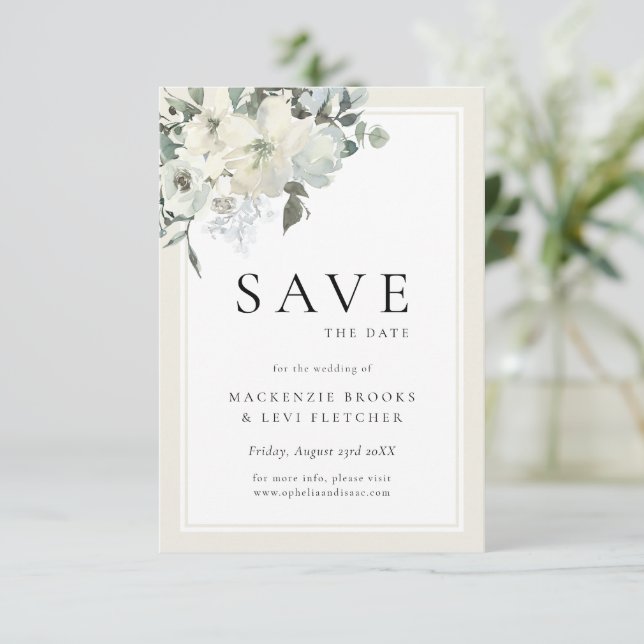 Reserve A Data Clássico Elegante Neutro de Ivory Cream Floral (Em pé/Frente)