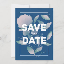 Reserve A Data Clássico Floral Elegante Azul Roxo Sem Foto