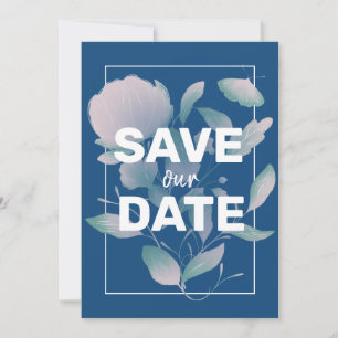 Reserve A Data Clássico Floral Elegante Azul Roxo Sem Foto