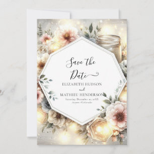 Reserve A Data Clássico Florals Mason Jar Wedding