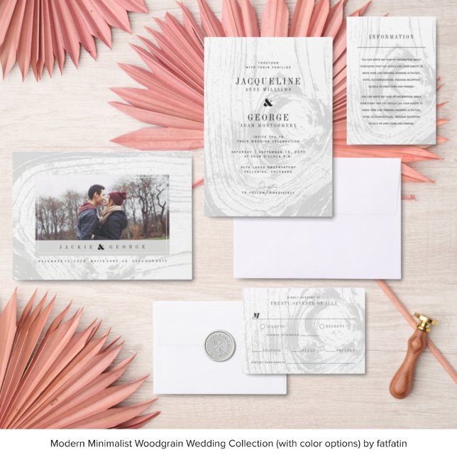 Reserve A Data Clássico Foto Chic de Casamento de Inverno com Tex (Clockwise: 1. Save The Date 2. Wedding Invitation 3. Enclosure Card 4. RSVP Card 5. Wax Seal Stamp)