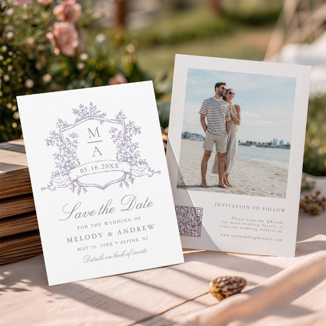 Reserve A Data Clássico Jardim Bloom Lavanda Casamento Foto  (Front & Back)