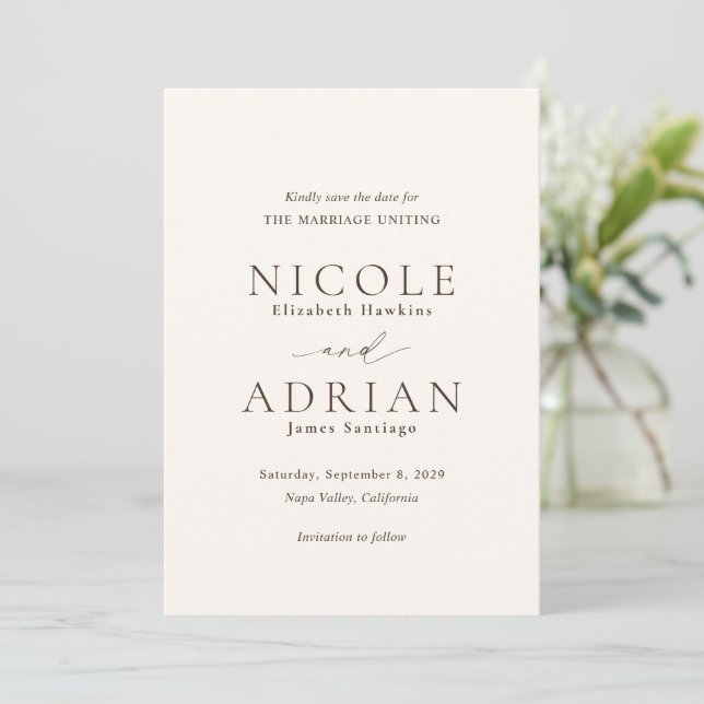 Reserve A Data Clássico Marfim Casamento Elegante (Em pé/Frente)