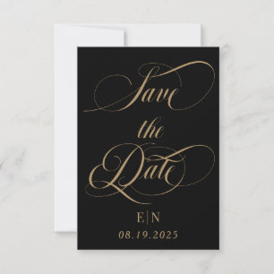 Reserve A Data Clássico Monograma Preto e Dourado de Foto de Casa