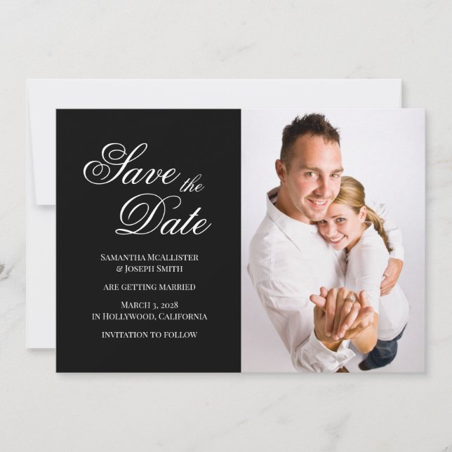 Reserve A Data Clássico Preto e Branco Foto de Fotografia com Cal (Frente)