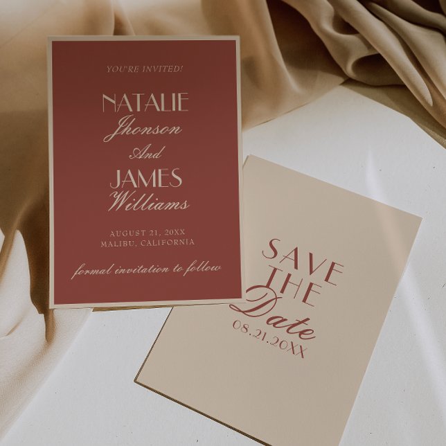 Reserve A Data Classy Auburn Beige Old Money Fancy Wedding (Criador carregado)