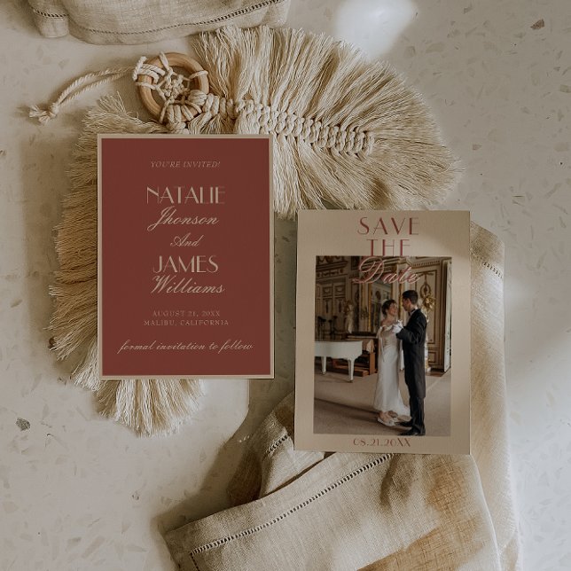 Reserve A Data Classy Auburn Cream Old Money Photo Wedding (Criador carregado)